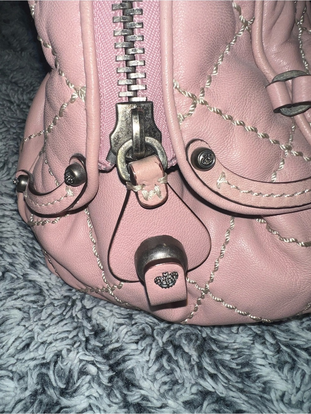 Juicy Couture Vintage Blush Pink Leather Bowling Doctor Style Bag Purse - Picture 8 of 13